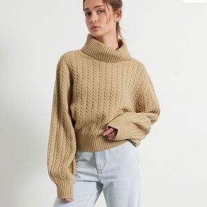 Weworewhat Cable Knit Turtleneck Sweater
